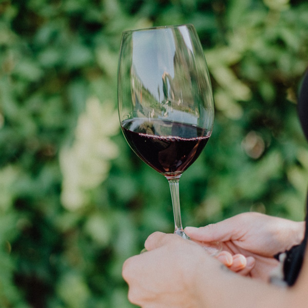 Ein Weinglas mit Rotwein